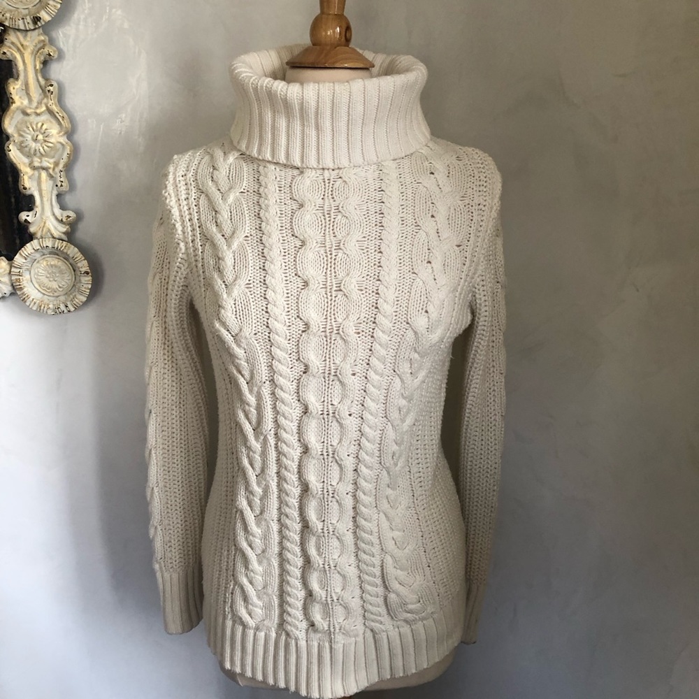 Gap Ivory Cable Knit Pullover Turtleneck Sweater … - image 2